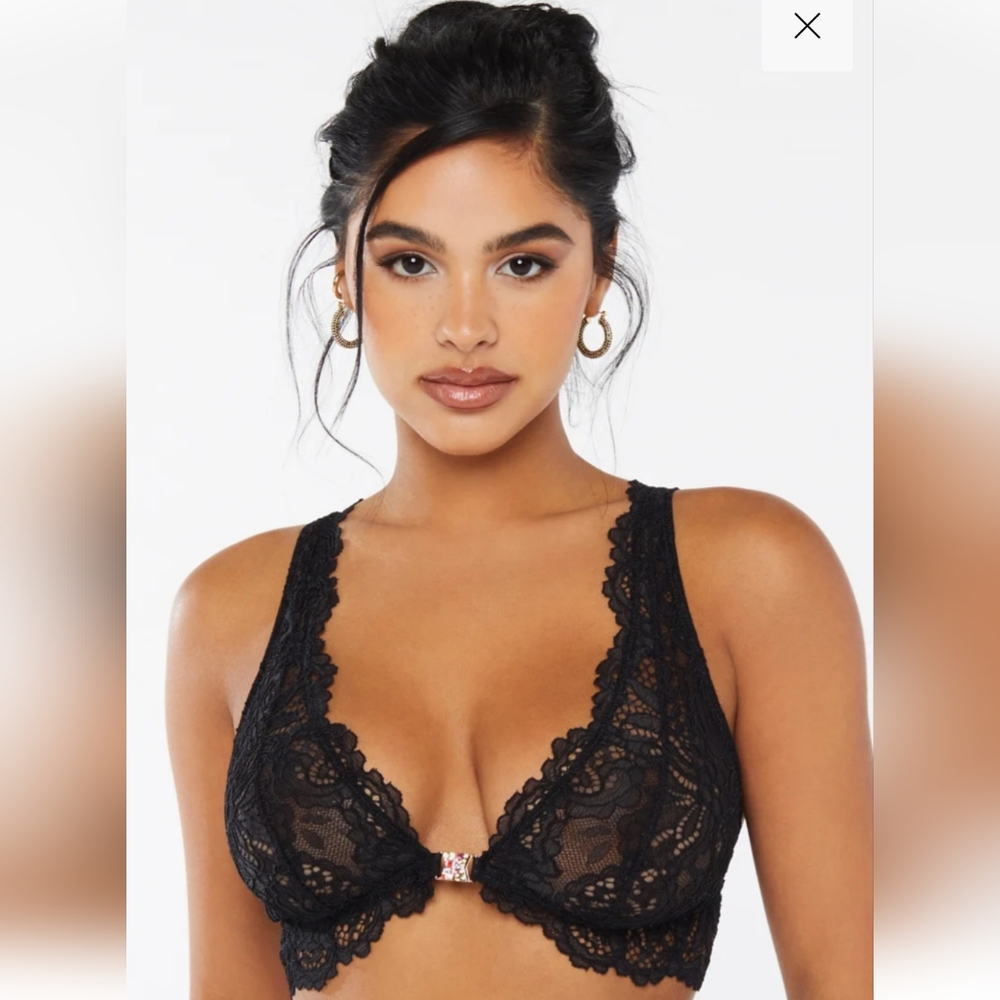 Savage X Fenty Romantic Corded Lace Front Closure Bralette - S, Blue/Teal